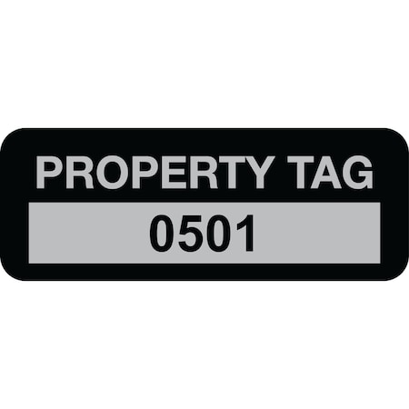 Lustre-Cal Property ID Label PROPERTY TAG5 Alum Black 2in x 0.75in Serialized 0501-0600, 100PK 253740Ma1K0501